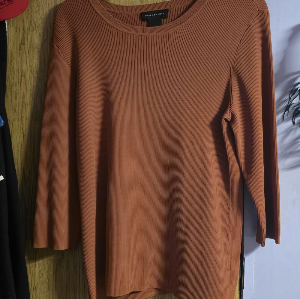 Investments Orange Crew Neck Sweater with Smooth Texture